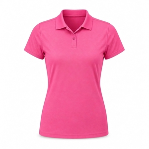 Women's Fitted Pink Short Sleeve pickleball Polo Turn down Collar Button Closure Moisture Wicking Solid Color Summer sports Wear - Product Image 1