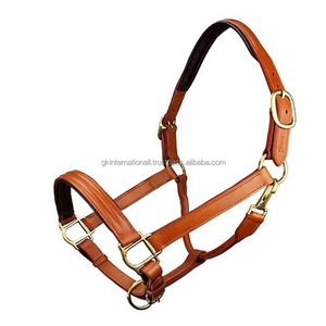 Cabestro de caballo de cuero cosido triple Halter de caballo de cuero acolchado de lujo en cuero genuino marrón negro o bronceado tamaños personalizados - Product Image 1