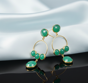 Elegant 6 Inch <b>Green</b> Onyx Drop <b>Earrings</b> 15g | 925 Silver, 18K Gold Plated Hoop <b>Earring</b> Designer CZ Drop <b>Earrings</b> - Product Image 5