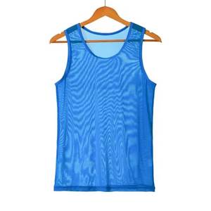 Camiseta sin mangas unisex de punto con cuello redondo y ribete en contraste, top corto transpirable informal para verano - Product Image 2