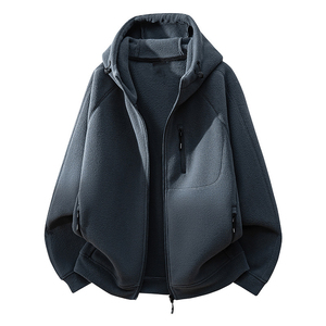 Chaqueta con Capucha de Forro Polar Verde Oliva para Hombre, Cierre Completo, Estilo Casual para Otoño, con Bolsillos con Cremallera y Corte Holgado - Product Image 5