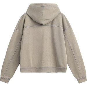 Vintage Beige Acid Wash Zip Up Hoodie Distressed Hem Detail Oversized <b>Fleece</b> <b>Jacket</b> Men Streetwear Raw Edge Sweatshirt - Product Image 2