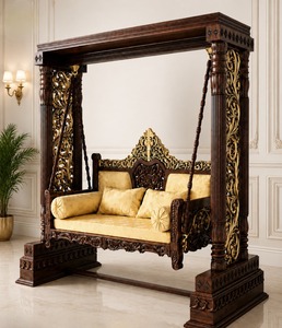 Double Seater Brown Finish Wooden <b>Swing</b> Handicraft Teak Wooden <b>Swing</b> <b>for</b> Indoor Walnut Finish King Size <b>Swing</b> <b>for</b> Indoor Home - Product Image 5