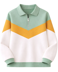 Pull à col montant zippé unisexe, coupe classique, style décontracté, color block, tricoté, 100% coton respirant, idéal pour le printemps - Product Image 1