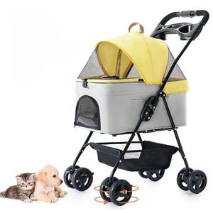 Poussette pliable réglable TH-PPS-223 pour animaux de compagnie avec auvent en maille respirante et grand panier de rangement pour les voyages en plein air pour chiens et chats - Product Image 1