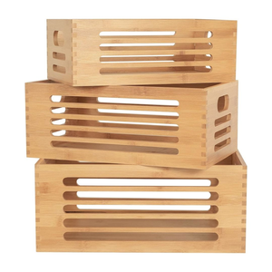 <b>Large</b> Bamboo Storage Bins Set Wooden Desk <b>Basket</b> Box Kitchen Container with Handles Clothes Toys Organizer - Product Image 1