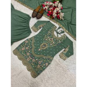 เซ็ตชุดปาร์ตี้ออกแบบโดยดีไซเนอร์สำหรับผู้หญิง sharara plazzo dupatta - Product Image 3
