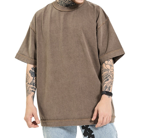 เสื้อยืดโอเวอร์ไซส์ทรงหลวมสไตล์วินเทจสำหรับผู้ชาย ผ้าฝ้าย 100% เสื้อยืดสตรีทแวร์ลำลองทรงหลวม ล้างสีแบบแอซิดวอช สีซีดแบบซันเฟด - Product Image 6