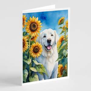 Whimsical Kuvasz in Sunflowers A7 Tamaño 5x7 Tarjetas de felicitación en blanco Paquete de 8 con sobres para notas y mensajes - Product Image 1