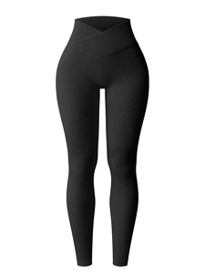 Leggings de yoga côtelés taille haute, longueur intégrale, couleur unie, extensibles dans quatre directions, respirants, pantalons de fitness pour femmes, vêtements de sport sans couture - Product Image 4