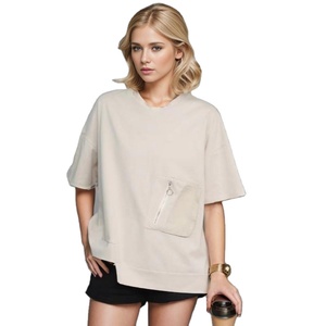 T-shirts pour femmes en coton écologique de qualité supérieure, 160 GSM, surdimensionnés, tricotés, lettres imprimées, logos, coupe régulière, biolavés, anti-boulochage - Product Image 3