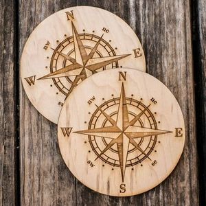 Rustic Charm Coaster Set Wooden Compass Coasters Irregular 300mm Handmade Eco-Friendly Modern Design Mats <b>Pads</b> 2mm Thick - Product Image 1