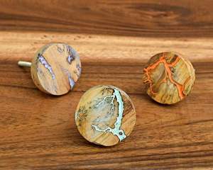 Handcrafted Brown Wood Knob with Brass Resin Inlay Modern Design for Cabinets Drawers Kitchen Doors Bathroom Hotel Dresser - Product Image 3