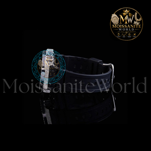 Bust Down Luxury Analog Digital <b>Watch</b> Silver Case Rubber Band VVS Moissanite Bezel <b>Black</b> Dial <b>Men's</b> <b>Watch</b> For Her Best For Party - Product Image 3
