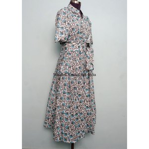 Vestido Midi de Verano con Estampado Floral de Diseño Vintage, Manga Corta, Informal, de Algodón, con Cinturón, para Mujer, Venta al por Mayor y Fabricación - Product Image 5
