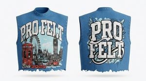 Chaleco Gráfico Personalizado de Manga Corta Pro Felt para Hombre, Estilo Urbano, Diseño de Logotipo Personalizado, Bajo Desgastado, Camiseta con Tachuelas, Bambú/Algodón - Product Image 3