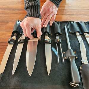 Bolsa/Estuche para Cuchillos de Chef Profesional de Cuero Marrón Chocolate Genuino Ligero de Primera Calidad con 10 Bolsillos, Hecho a Mano LKR-0303 - Product Image 2