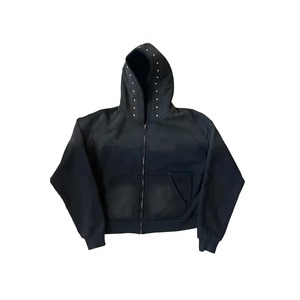 Sweat à capuche court pour homme, coupe classique, avec fermeture éclair ornée de strass, style streetwear décontracté, en polaire respirant, pour l'hiver, service OEM - Product Image 1