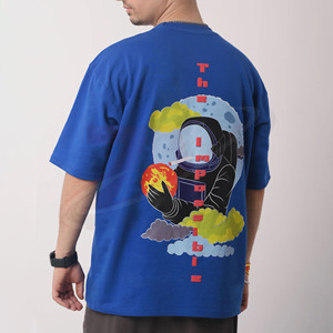 T-shirt tendance streetwear pour homme, bleu, manches courtes, avec imprimé « Man First », col rond, jersey décontracté en coton, coupe classique - Product Image 2