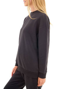 Sudadera de algodón 100% suave al tacto con logo frontal para mujer, de manga larga, ideal para entrenamiento y gimnasio, color negro, superventas de invierno. - Product Image 4