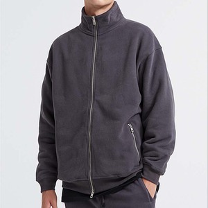 Men's Gray Zip-Up <b>Fleece</b> Pullover <b>Jacket</b> Regular Fit Hooded Cartoon Pattern Spring Wear Breathable 100% Cotton Knitted <b>Lined</b> - Product Image 1