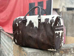 Sac de voyage en cuir véritable artisanal avec poils de vache, style western tendance, fermeture éclair, unisexe LHDB-0174 - Product Image 5
