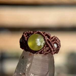 Prehnite Macrame <b>Ring</b> Green Gemstone Brown Cord Adjustable <b>Boho</b> Handmade Statement Healing Jewelry - Product Image 1