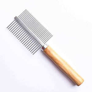 High Eco-Friendly <b>Double</b>-<b>Sided</b> Pet Grooming Comb Wooden Handle Stainless Steel Shedding Teeth for Dogs Cats For Veterinary Tools - Product Image 4