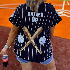Custom logo High Quality 3D Baseball Embellishment Striped <b>Sequin</b> Application <b>Sequin</b> Embroidery Baseball <b>T</b> <b>Shirt</b> Women - Product Image 2