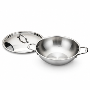 Kadai en acier inoxydable de qualité supérieure avec couvercle |   Wok profond de 3 L avec revêtement en PTFE pour cuisinière à induction et à gaz, marmite de cuisson robuste avec poignées - Product Image 1