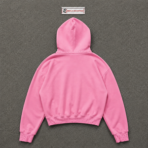 Sudadera con Capucha Rosa Extra Grande Personalizada con Gráfico de Árbol del Bosque Negro, Sudadera Vintage Desgastada Estilo Urbano para Hombre y Mujer - Product Image 6