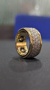 Men's Yellow <b>Gold</b> <b>Cocktail</b> <b>Ring</b> Round Diamond Pave Setting Geometric Luxury Style Everyday Wear - Product Image 1