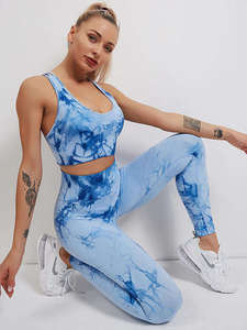 Ensemble de yoga tie-dye pour femme : Leggings taille haute et crop top à bretelles croisées, extensible dans les quatre sens, en Spandex et Polyester - Product Image 1