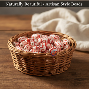 Perles en verre soufflé de luxe rouge et blanc |   Perles décoratives élégantes faites à la main de 12 à 28 mm pour la création d'accessoires créatifs DIY - Product Image 6