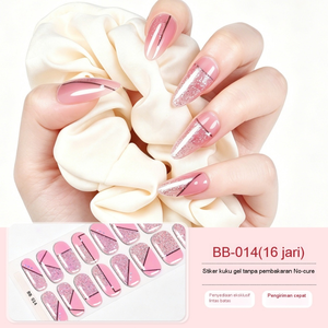 เล็บปลอมทรงอัลมอนด์สีชมพู ลายกลิตเตอร์คลาวด์ 16 นิ้ว ไม่ต้องใช้เจล ติดง่าย - Product Image 4