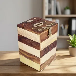 Handmade Wooden Square Savings <b>Box</b> <b>with</b> Padlock Coin Money Bank <b>Cash</b> Budget Storage <b>Box</b> Decorative Wooden Piggy Bank for Home - Product Image 2