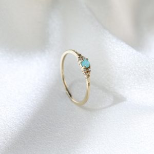 Anillo de Amazonita Azul Delicado con Diseño de Vid y Moissanita, Plata de Ley 925, Chapado en Oro de 14K, Regalo para Mamá - Product Image 4