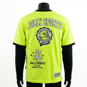 เสื้อยืดคอตตอนพรีเมียม 220 GSM สีเขียวนีออน แขนยาว ลายปักโลโก้ เสื้อยืดแขนสองชั้นสำหรับผู้ชาย - Product Image 6