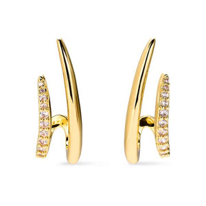 Boucles d'oreilles grimpantes modernes en or rose 14K avec diamants de laboratoire, deux crochets, style statement - Product Image 4