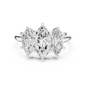 Magnifique bague de fiançailles/triologie en or 14K/18K ou platine, sertie de trois diamants marquise, monture à griffes, bijoux fins - Product Image 2