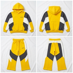 Ensemble jogging pour homme, couleur orange et blanc, sweat-shirt à capuche et pantalon de jogging, manches longues, tenue décontractée avec logo imprimé, vêtements d'automne - Product Image 3