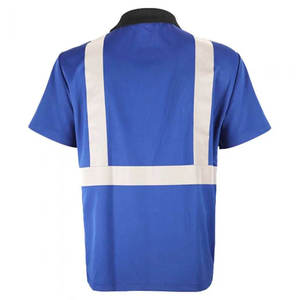 เสื้อโปโลนิรภัยสีน้ำเงินดำสำหรับผู้ชาย พร้อมแถบสะท้อนแสง กระเป๋าเสื้อ แขนสั้น ชุดทำงาน - Product Image 3