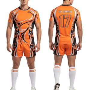 Ensembles d'uniformes de rugby à manches courtes respirants avec emblème aile dorée imprimé par sublimation, tissu athlétique à coutures renforcées, uniformes d'équipe - Product Image 4