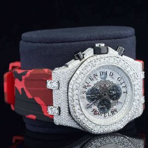 Men's Luxury Watch <b>Red</b> Camouflage Silicone Band Diamond Buckle 24mm Quartz Movement Stainless Steel Case - Product Image 3