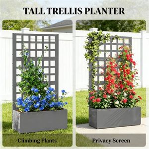 Fioriera Rialzata Grigia e Scaffale per Giardino, Elegante Recinzione, Traliccio e Cancelli - Product Image 2