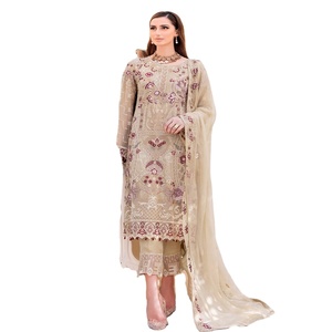 Colección de Bodas de diseñadores paquistaníes para mujer, de 3 piezas gasa de seda, Salwar Kameez Ramsha, volumen de para adultos - Product Image 1