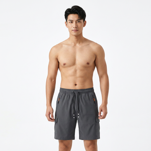 Shorts pour hommes de couleur unie, taille mi-haute, fermeture à cordon, séchage rapide, respirant, décontracté, style Bermuda avec poches - Product Image 5