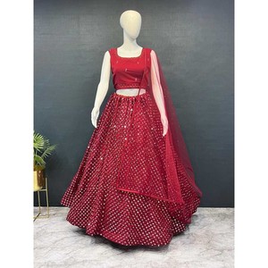 DESIGNER GEORGETTE BRODERIE TRAVAIL LEHENGA CHOLI AVEC DUPATTA ROUGE - Product Image 1