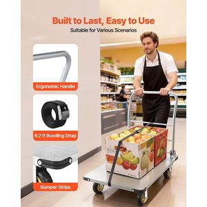 Heavy Duty 2000 Lbs Capacity Steel Flatbed Cart 2000 Lbs Capacity Swivel Wheels Handle Foldable Platform Truck <b>Material</b> <b>Handling</b> - Product Image 5