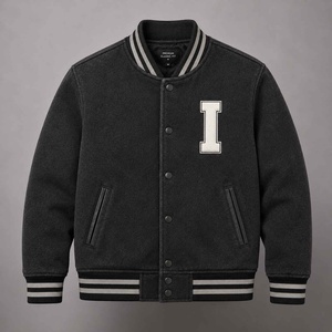 Veste universitaire en cuir véritable et laine Melton pour l'hiver, col montant, avec logo sur le devant, design personnalisé, écologique - Product Image 1